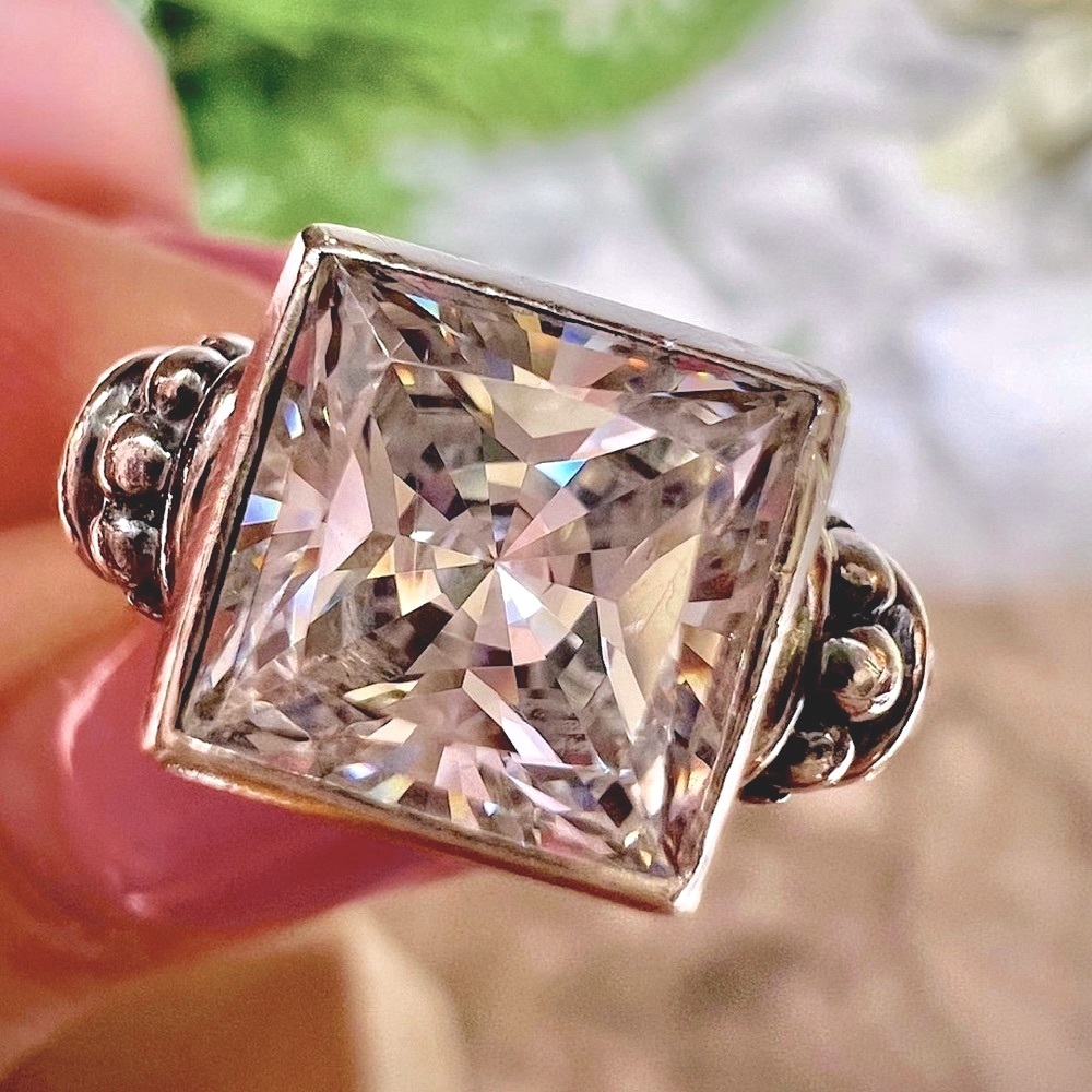 Vintage Designer Large Princess Cut Diamond Ring Solid 925 Sterling Silver